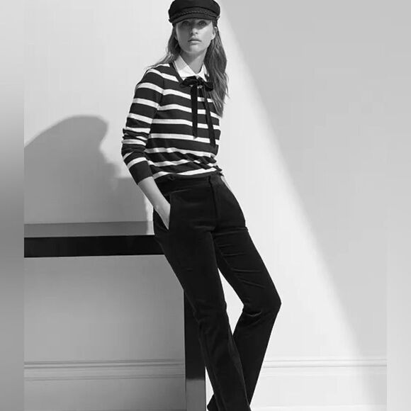 RALPH LAUREN Navy/Gray/White Layered-Look Tie-Neck Striped Sweater Sz S NWT - Picture 3 of 10